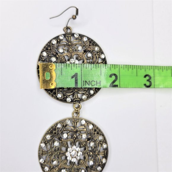 Dramatic Chandelier Earrings Chunky Long Medallion Drop Earrings - Picture 12 of 13